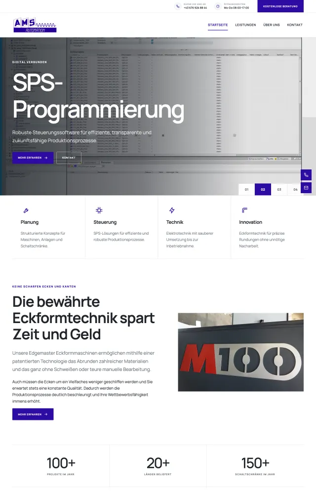 Startseite der Website von AMS Automation, Industrieautomatisierung in Wien