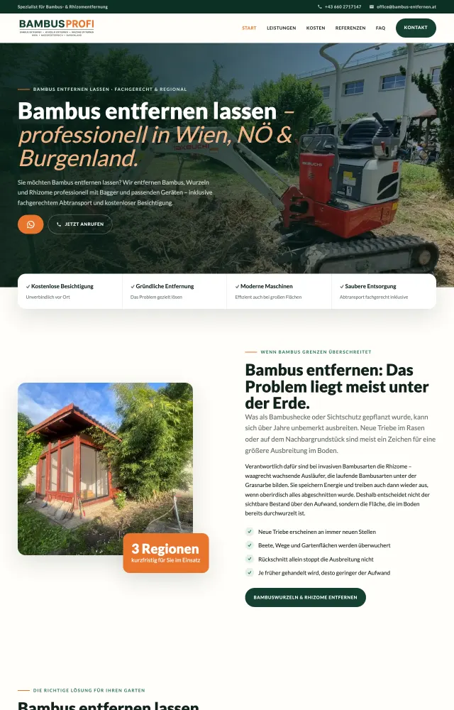 Startseite der Website des Bambusprofi, Bambusentfernung in Wien, Niederösterreich und Burgenland