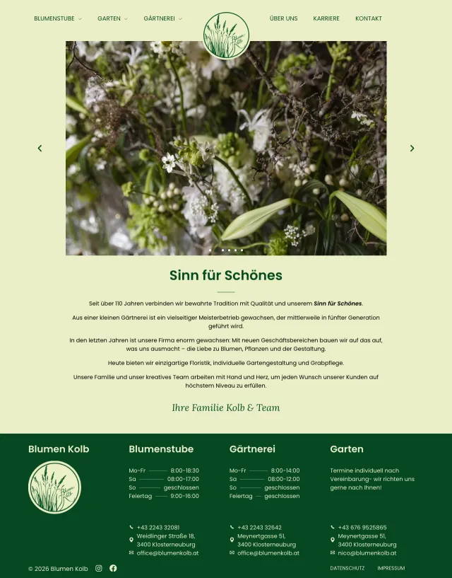 Startseite der Website von Blumen Kolb in Klosterneuburg