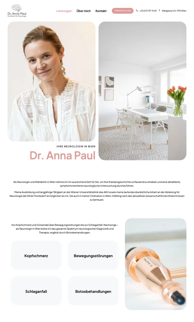 Startseite der Praxis-Website von Dr. Anna Paul, Neurologin in Wien-Döbling