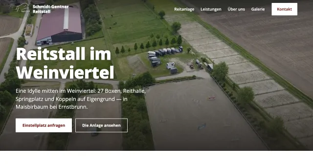 Startseite der Website des Schmidt-Gentner Reitstalls in Ernstbrunn im Weinviertel