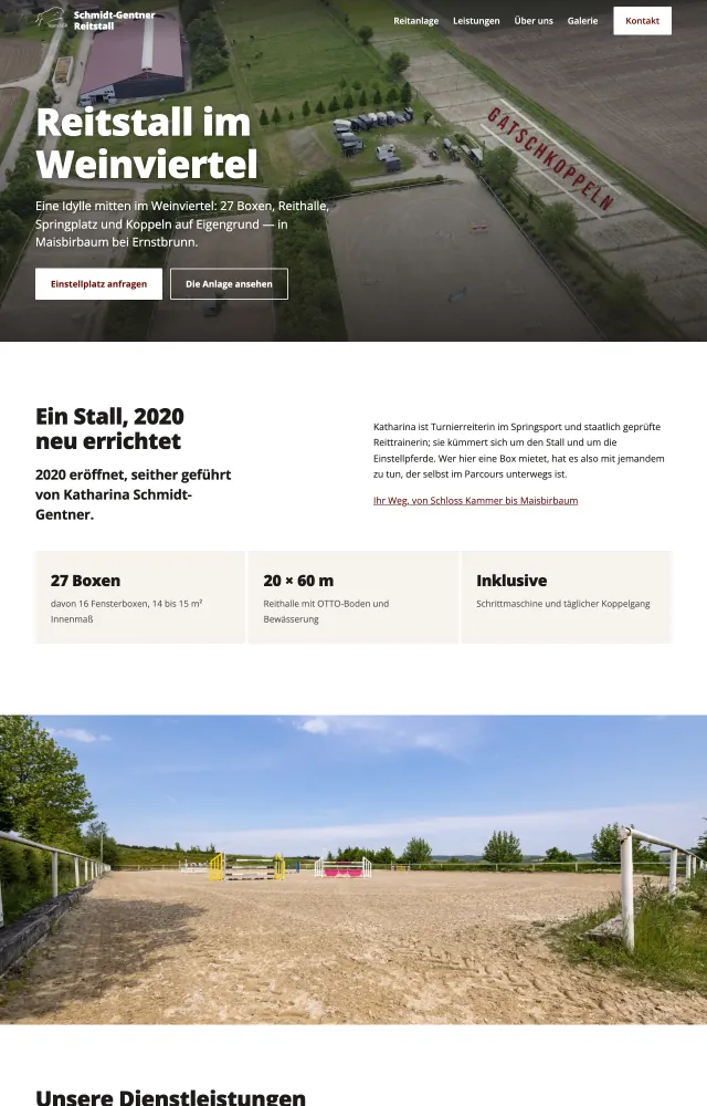 Startseite der Website des Schmidt-Gentner Reitstalls in Ernstbrunn im Weinviertel